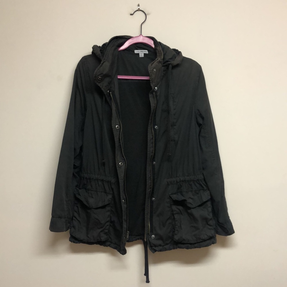 James Perse Cotton Blend Olive Green Gray Army Utility Jacket Hood 2 S 6 8 - Picture 4 of 11